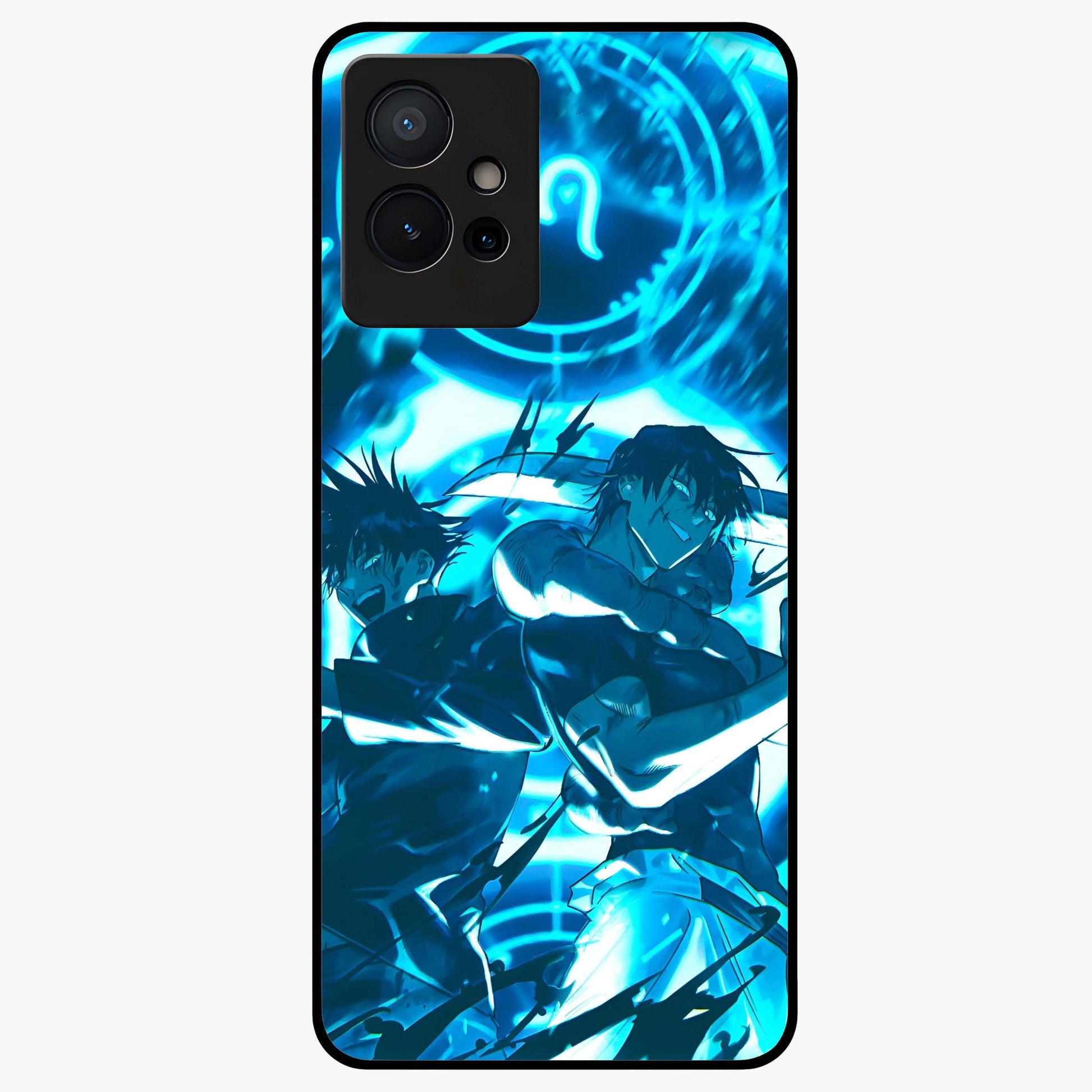 Cursed Energy Clash Glass Case showing flat back view with intense cursed energy artwork and glossy glass finish.