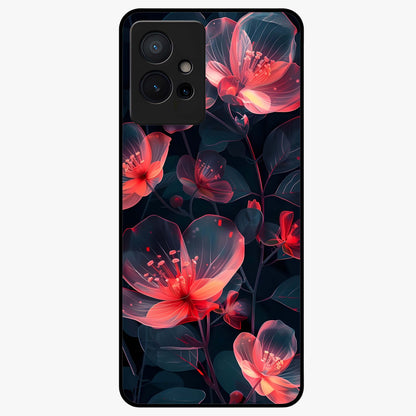 Dark Shade of Flower Glass Case showing flat back view with elegant dark floral artwork and glossy glass finish.