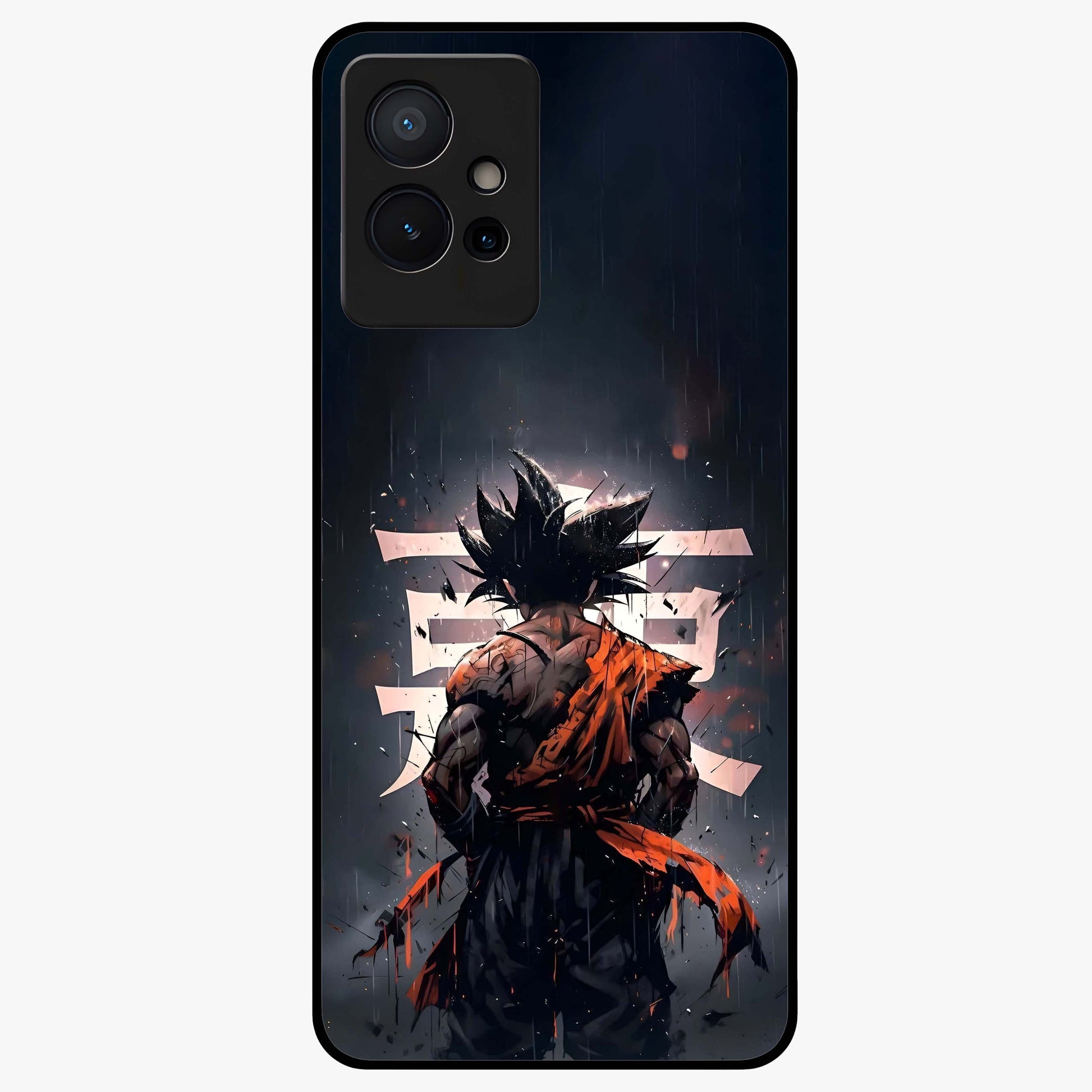 Dark Warrior In Rain Glass Case showing flat back view with warrior artwork in rainy atmosphere and glossy glass finish.