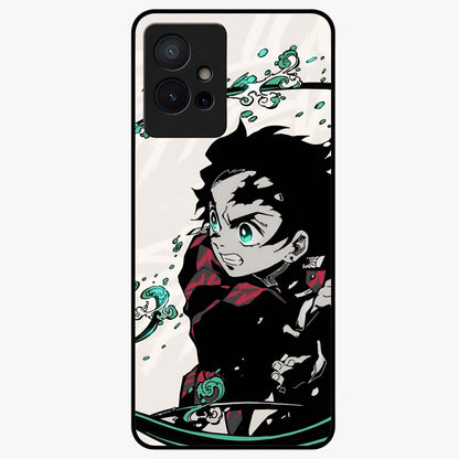 Demon Slayer Glass Case showing flat back view with bold anime inspired artwork and glossy glass finish.