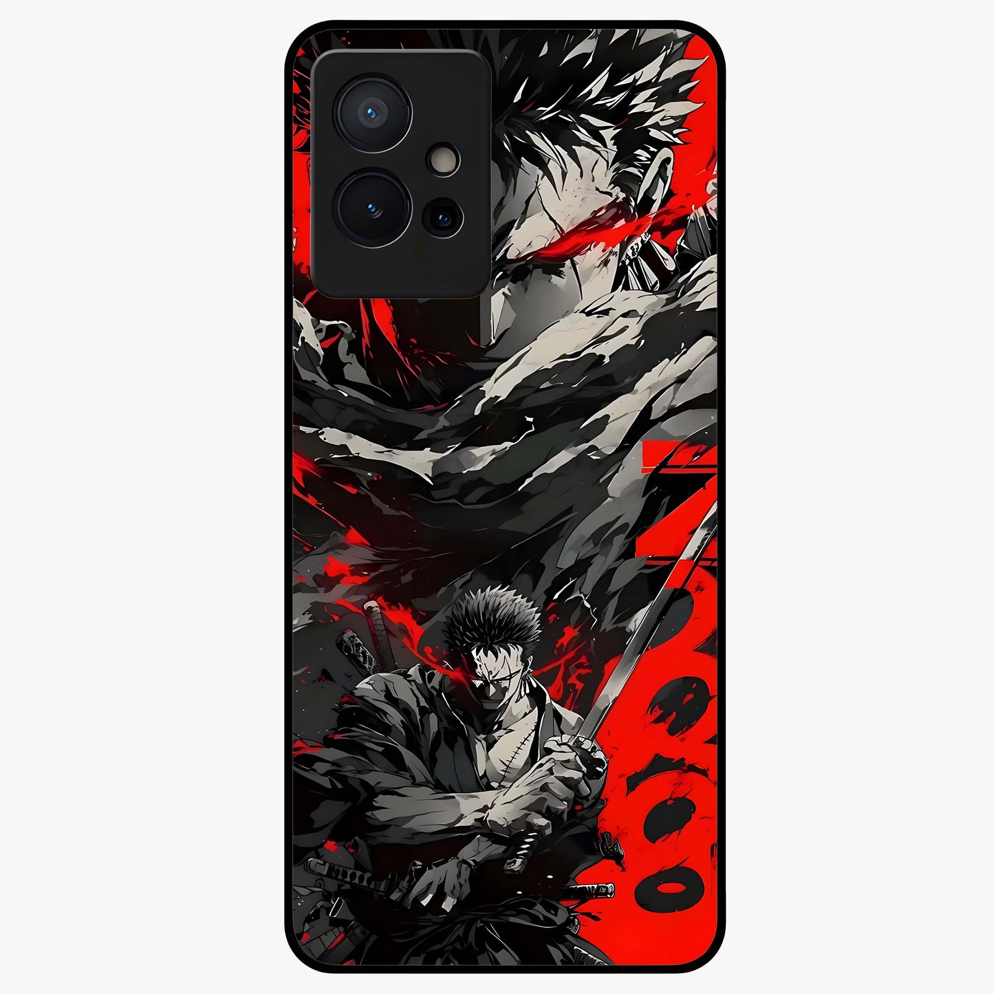 Demon Sword Resolve Glass Case showing flat back view with fierce sword warrior artwork and glossy glass finish.