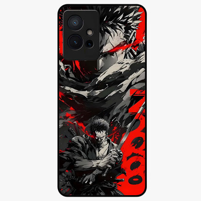 Demon Sword Resolve Glass Case showing flat back view with fierce sword warrior artwork and glossy glass finish.