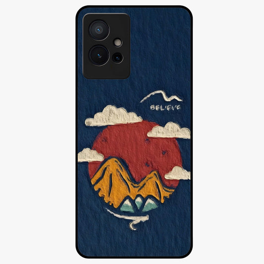 Dream Beyond Mountains Glass Case showing flat back view with scenic mountain landscape artwork and glossy glass finish.