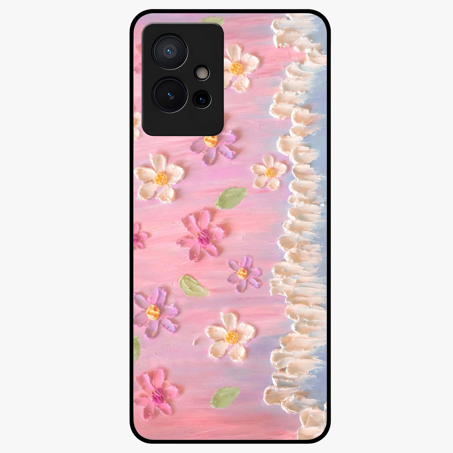 Dreamy Painted Garden Glass Case showing flat back view with artistic painted floral garden artwork and glossy glass finish.