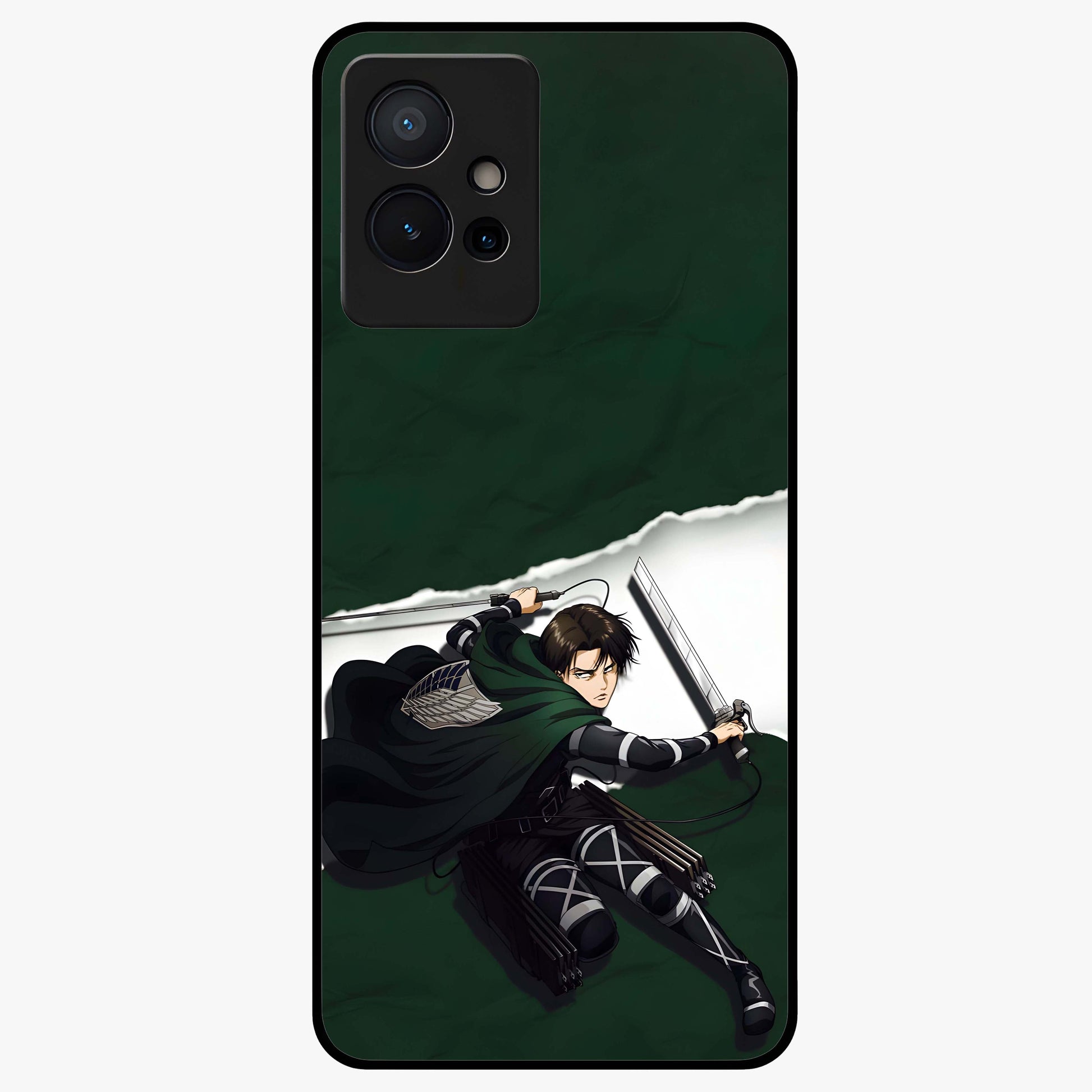 Emerald War Vanguard Glass Case showing flat back view with powerful warrior themed artwork and glossy glass finish.