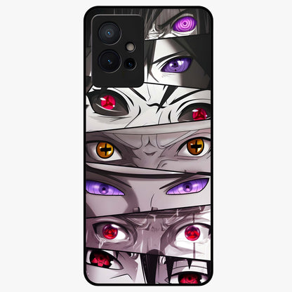 Eyes of Destiny Glass Case showing flat back view with striking eye themed artwork and glossy glass finish.