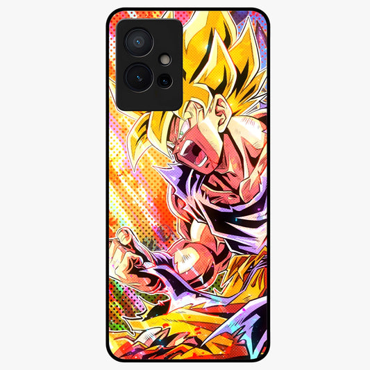 Firing Goku Glass Case showing flat back view with powerful anime inspired artwork and glossy glass finish.