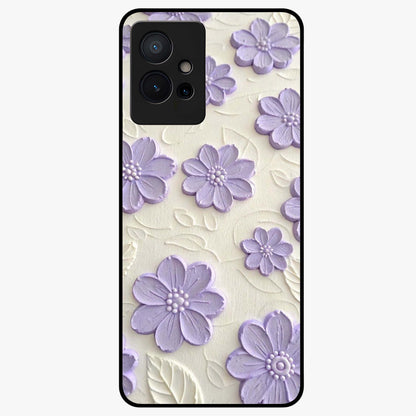Floral Wall Art With Purple Flowers Glass Case showing flat back view with purple flower artwork and glossy glass finish.