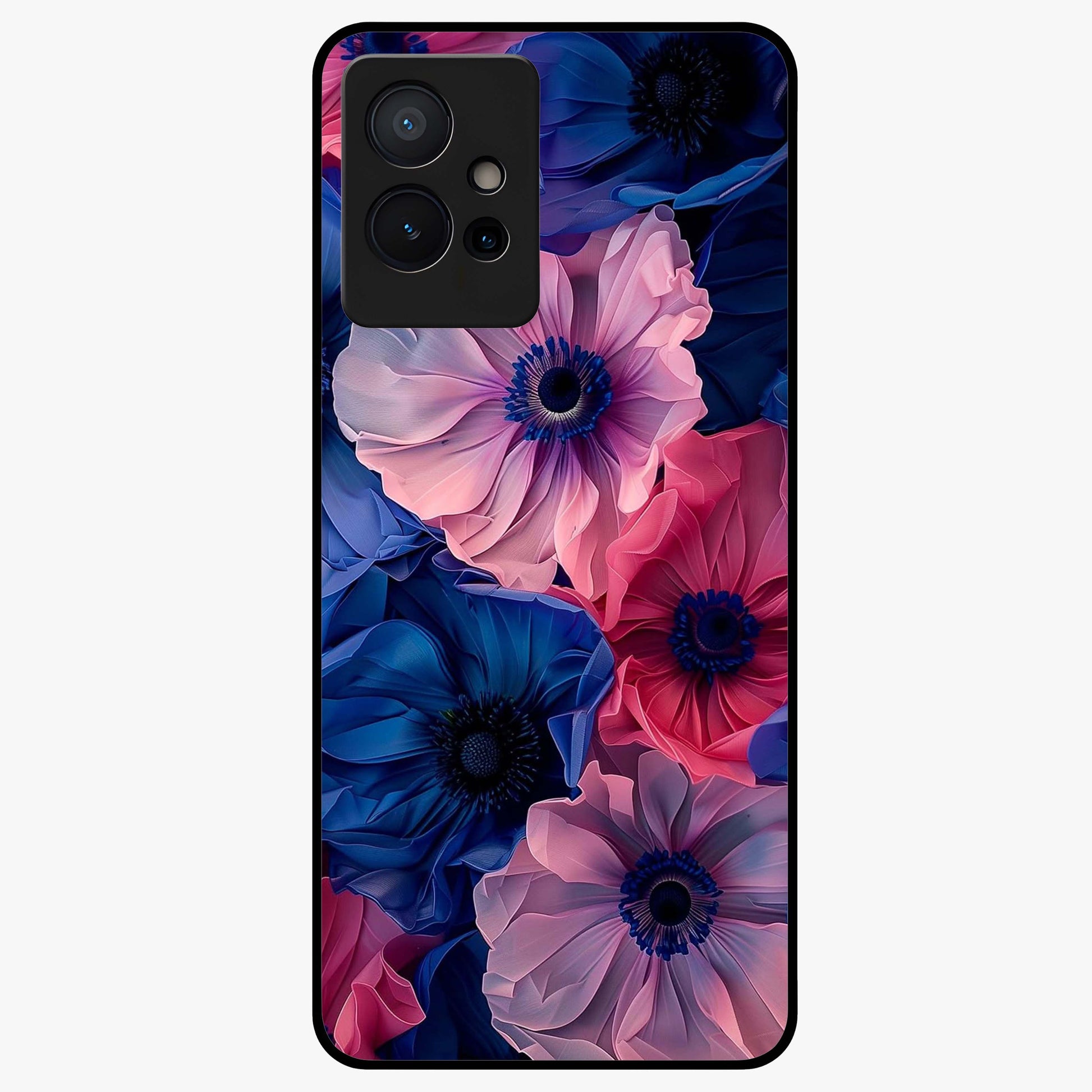 Flower Paper Art Pattern Glass Case showing flat back view with paper cut style floral artwork and glossy glass finish.