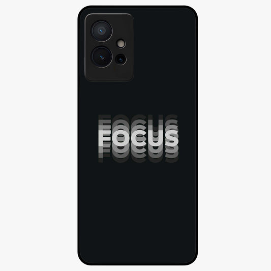 Focus Mode On Glass Case showing flat back view with bold motivational typography design and glossy glass finish.