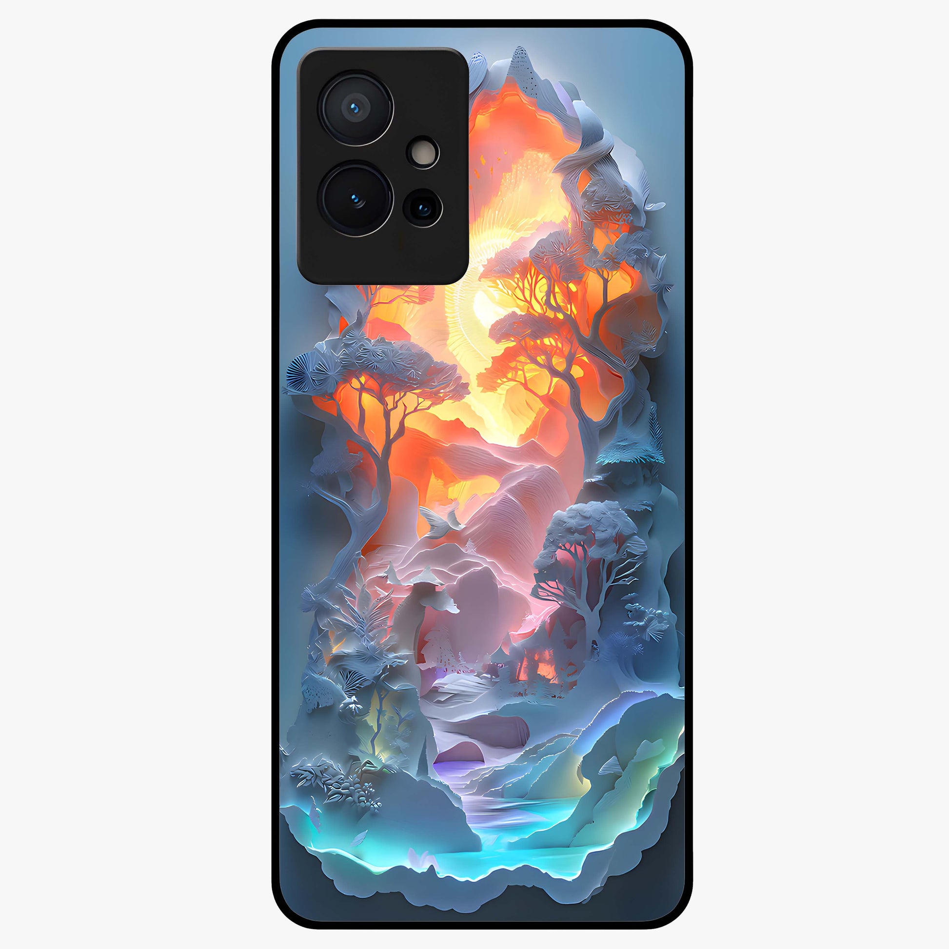 Glow Forest Portal Glass Case showing flat back view with glowing forest portal artwork and glossy glass finish.