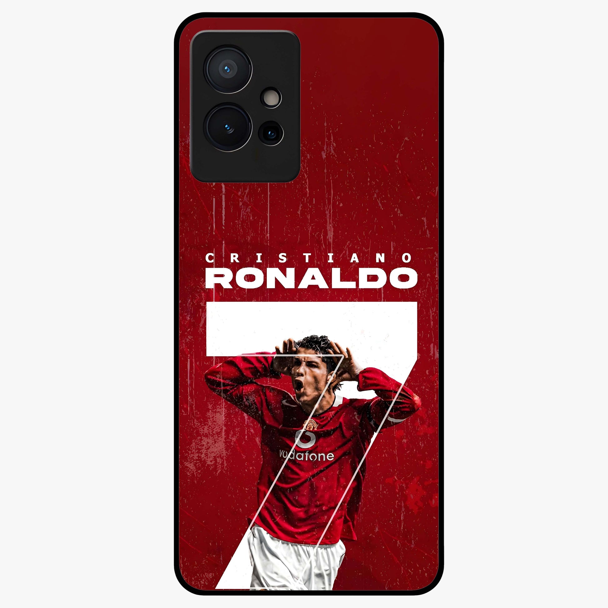 Goal Celebration Legacy Glass Case showing flat back view with football celebration inspired artwork and glossy glass finish.
