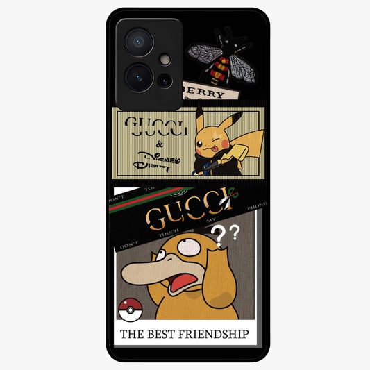 Gucci Play Mashup Glass Case showing flat back view with luxury inspired graphic artwork and glossy glass finish.