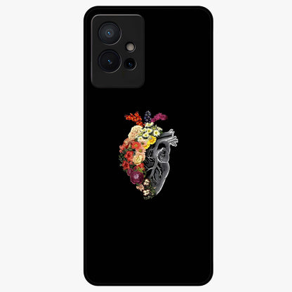 Heart With Flowers Glass Case showing flat back view with heart shaped floral artwork and glossy glass finish.