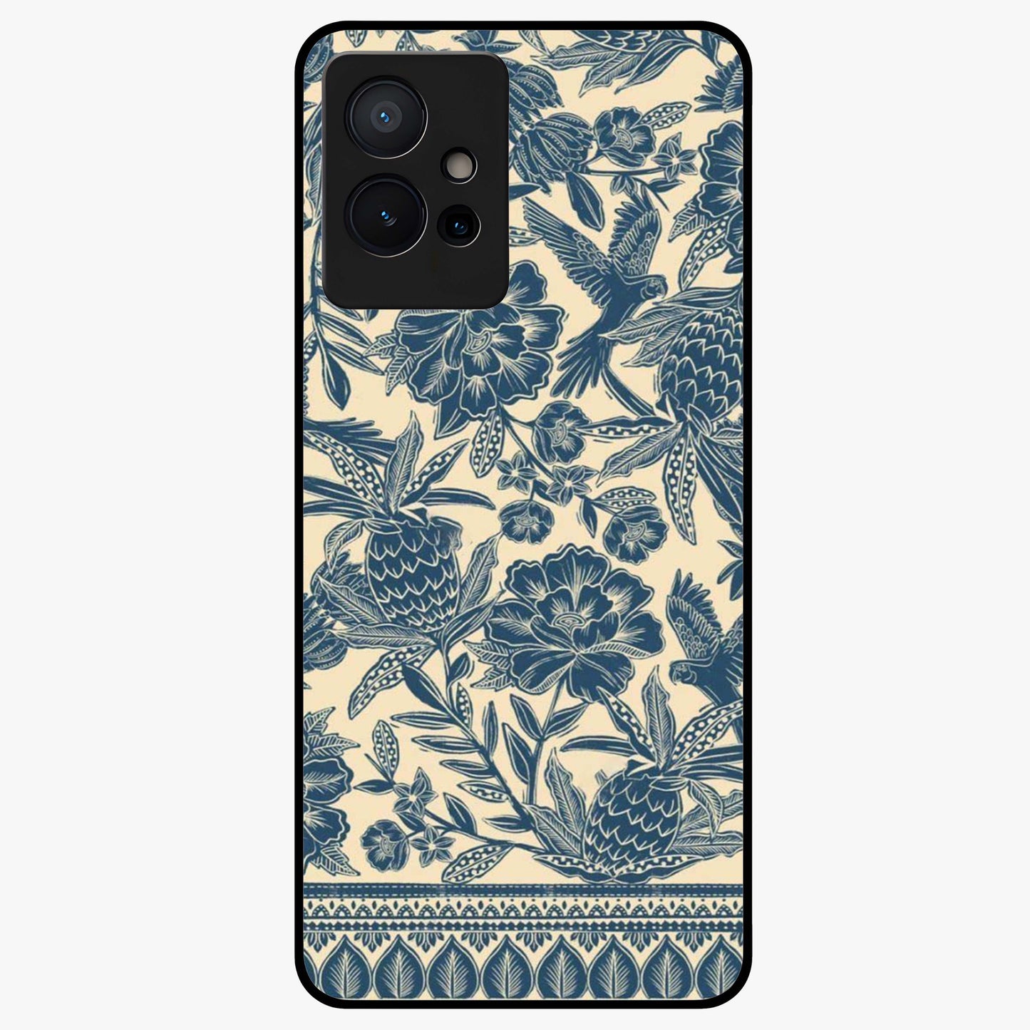 Heirloom Wild Bloom Glass Case showing flat back view with vintage inspired wild flower artwork and glossy glass finish.