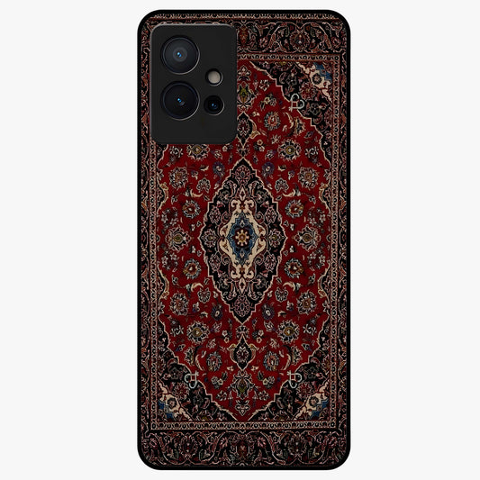 Heritage Carpet Royale Glass Case showing flat back view with ornate Persian carpet inspired pattern and glossy glass finish.