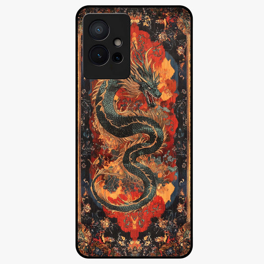 Inferno Dragon Soul Glass Case showing flat back view with fiery dragon artwork and glossy glass finish.