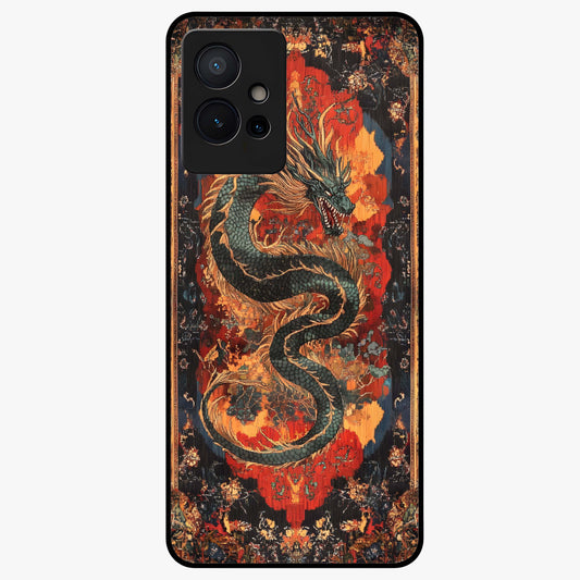 Inferno Dragon Soul Glass Case showing flat back view with fiery dragon artwork and glossy glass finish.