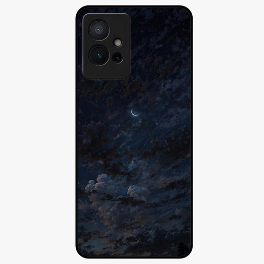 Lunar Veil Silence Glass Case showing flat back view with mystical moon veil artwork and glossy glass finish.