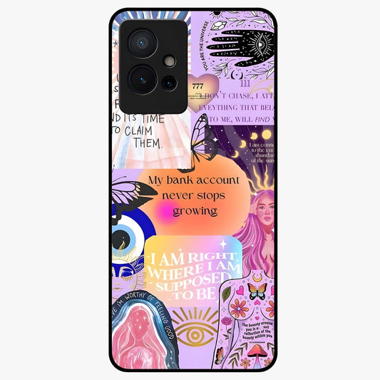 Manifestation Collage Glass Case showing flat back view with motivational collage artwork and glossy glass finish.