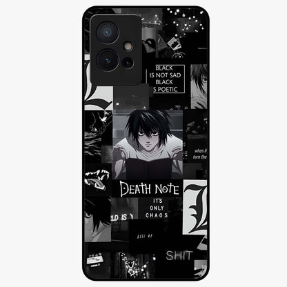 Midnight Chaos Mind Glass Case showing flat back view with abstract dark themed artwork and glossy glass finish.