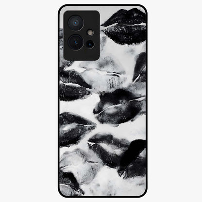 Midnight Kiss Marks Glass Case showing flat back view with lipstick kiss mark artwork and glossy glass finish.