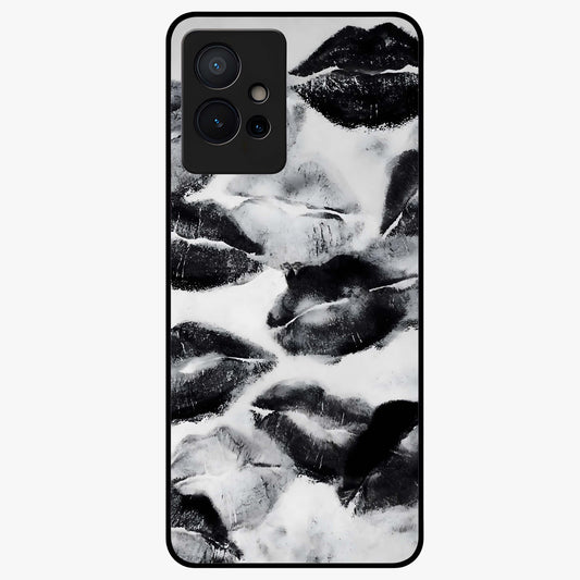 Midnight Kiss Marks Glass Case showing flat back view with lipstick kiss mark artwork and glossy glass finish.