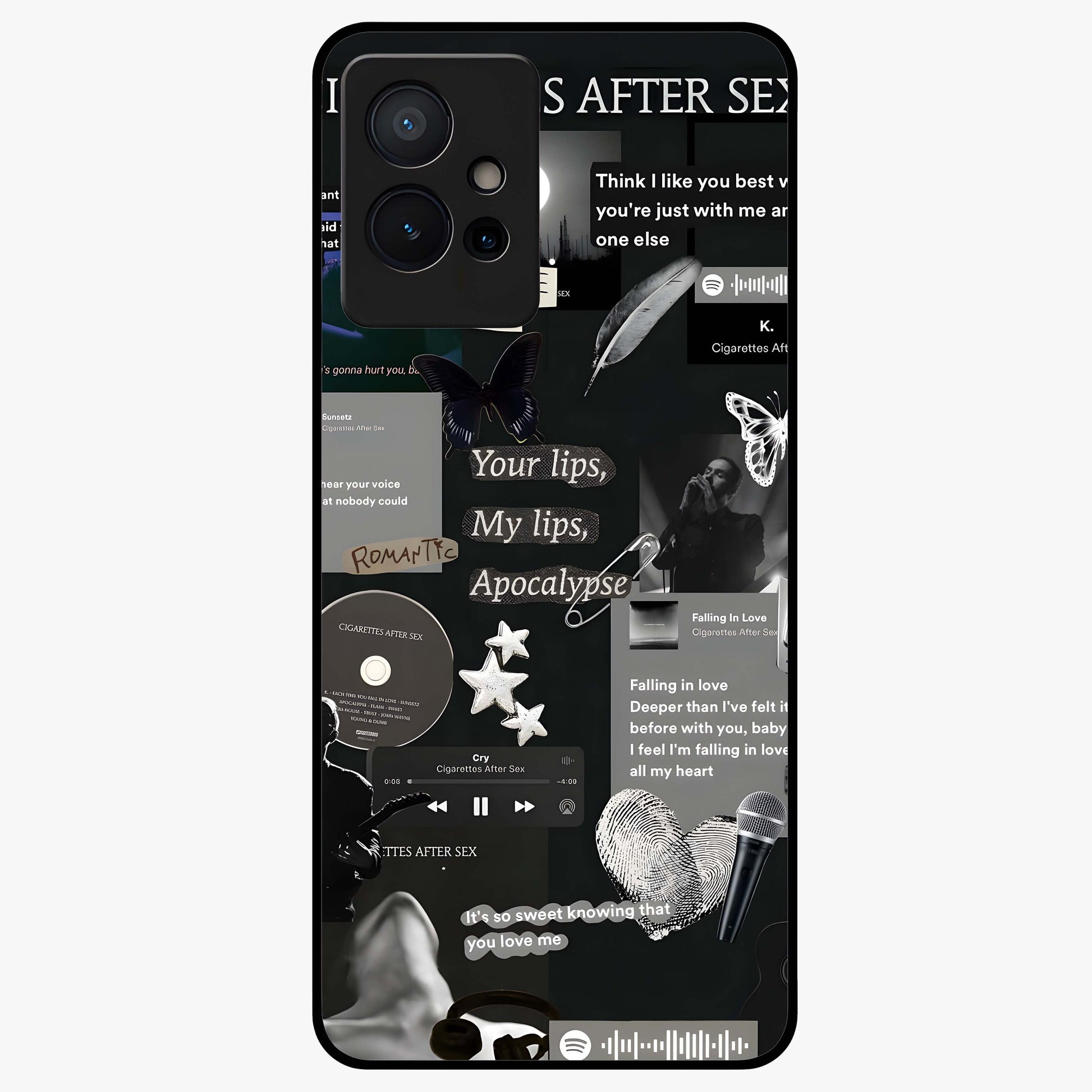 Midnight Love Echo Glass Case showing flat back view with romantic midnight themed artwork and glossy glass finish.