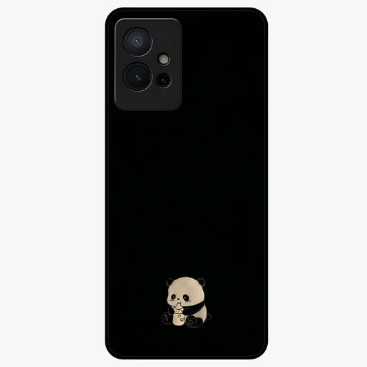 Midnight Panda Love Glass Case showing flat back view with cute panda themed artwork and glossy glass finish.