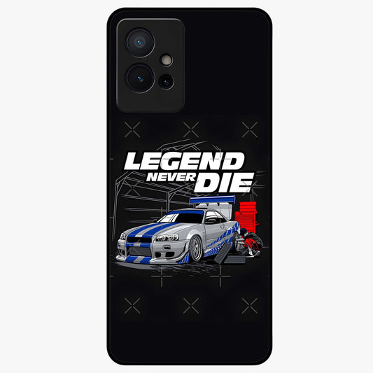 Midnight Racing Legacy Glass Case showing flat back view with sleek racing inspired artwork and glossy glass finish.