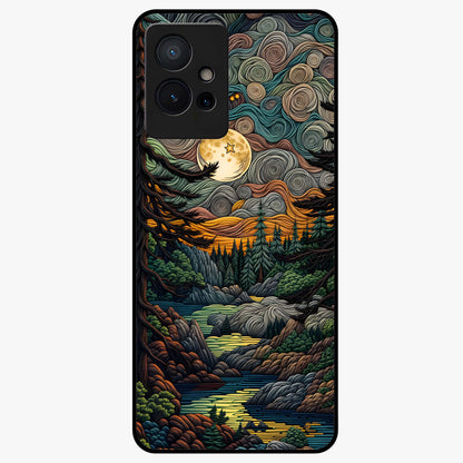Moonlight Forest Dream Glass Case showing flat back view with mystical forest moonlight artwork and glossy glass finish.