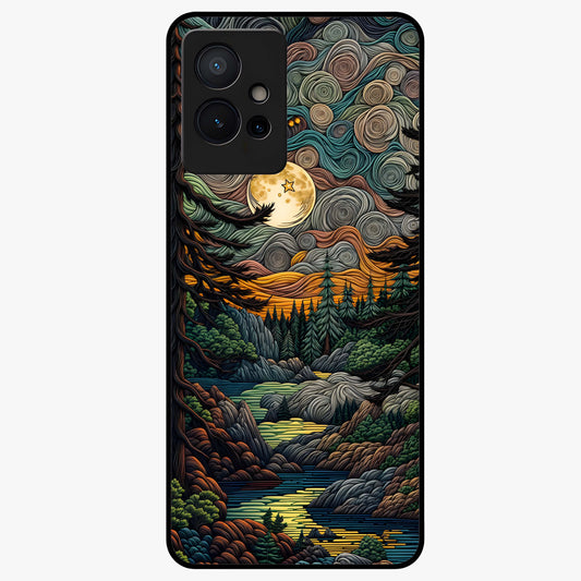 Moonlight Forest Dream Glass Case showing flat back view with mystical forest moonlight artwork and glossy glass finish.