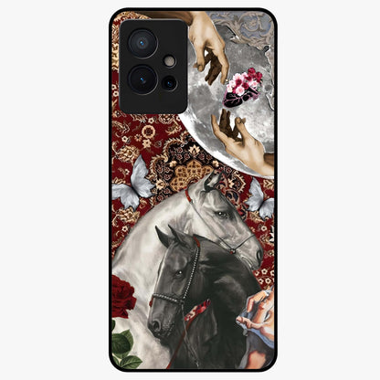 Moonlit Royal Stallion Glass Case showing flat back view with majestic horse under moonlight artwork and glossy glass finish.