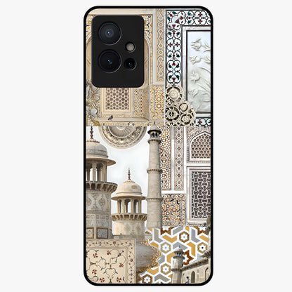 Mughal Marble Legacy Glass Case showing flat back view with intricate Mughal inspired marble pattern and glossy glass finish.