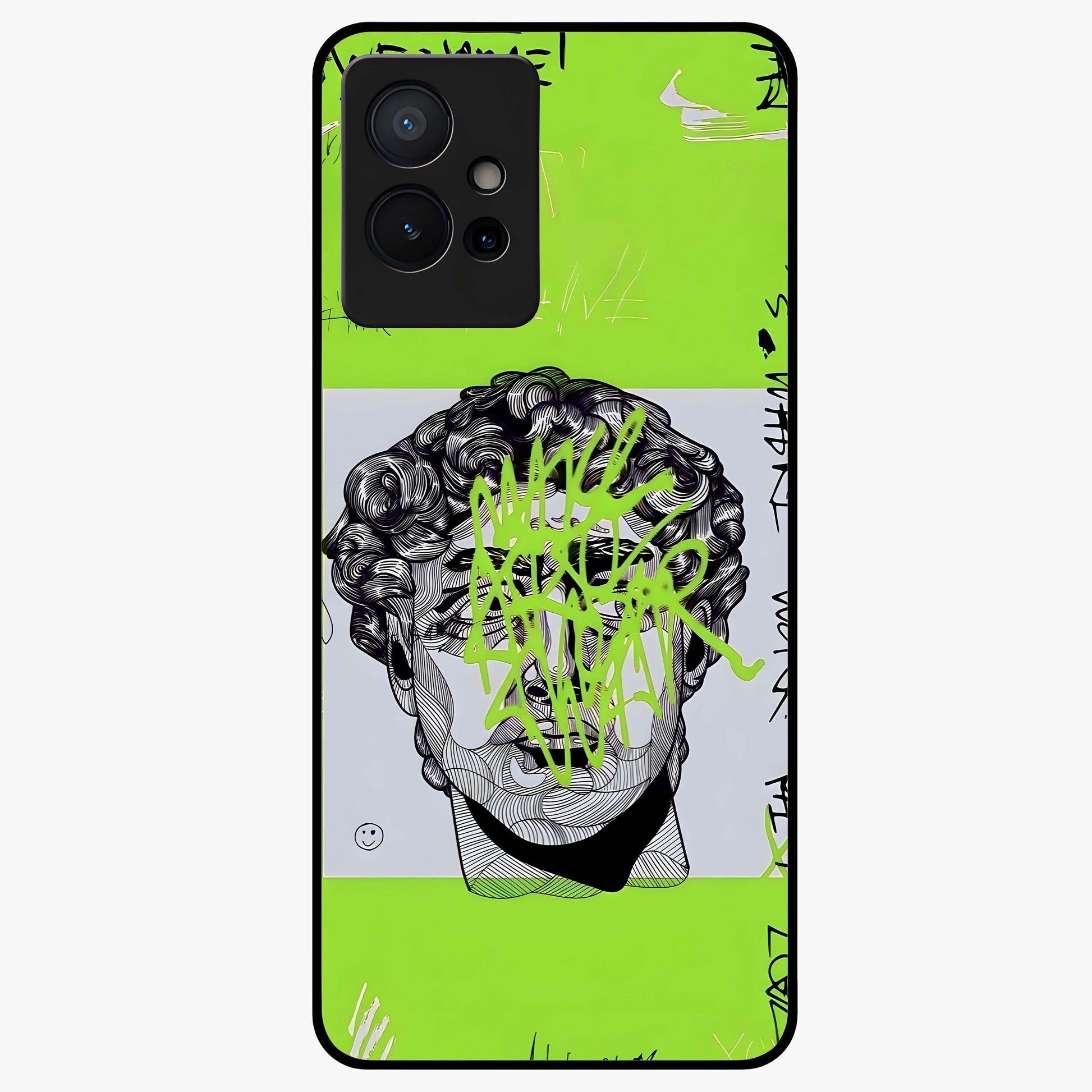 Neo Graffiti Rebellion Glass Case showing flat back view with vibrant graffiti artwork and glossy glass finish.