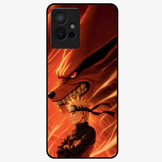 Nine Tails Legacy Glass Case showing flat back view with powerful nine-tailed fox inspired artwork and glossy glass finish.