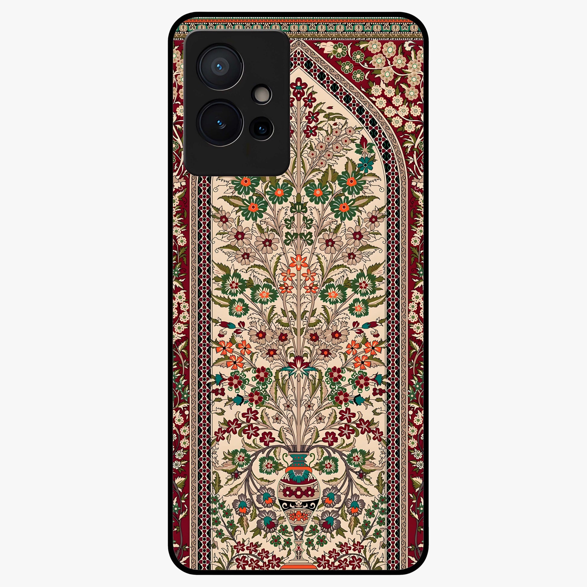 Persian Inspired Glass Case showing flat back view with ornate Persian style pattern artwork and glossy glass finish.