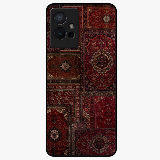 Persian Velvet Tale Glass Case showing flat back view with luxurious Persian velvet pattern artwork and glossy glass finish.