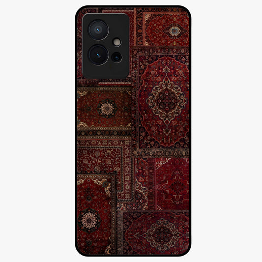 Persian Velvet Tale Glass Case showing flat back view with luxurious Persian velvet pattern artwork and glossy glass finish.