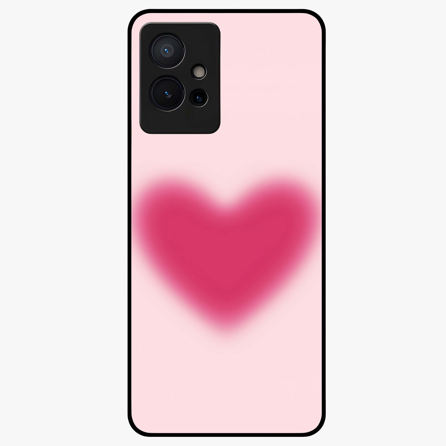 Pink Aura Heart Glass Case showing flat back view with glowing heart artwork and glossy glass finish.