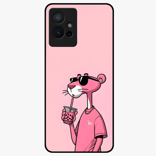 Pink Panther Glass Case showing flat back view with iconic pink panther artwork and glossy glass finish.