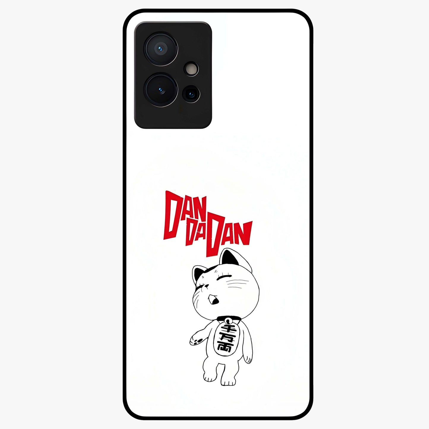 Playful Spirit Charm Glass Case showing flat back view with cheerful charm themed artwork and glossy glass finish.