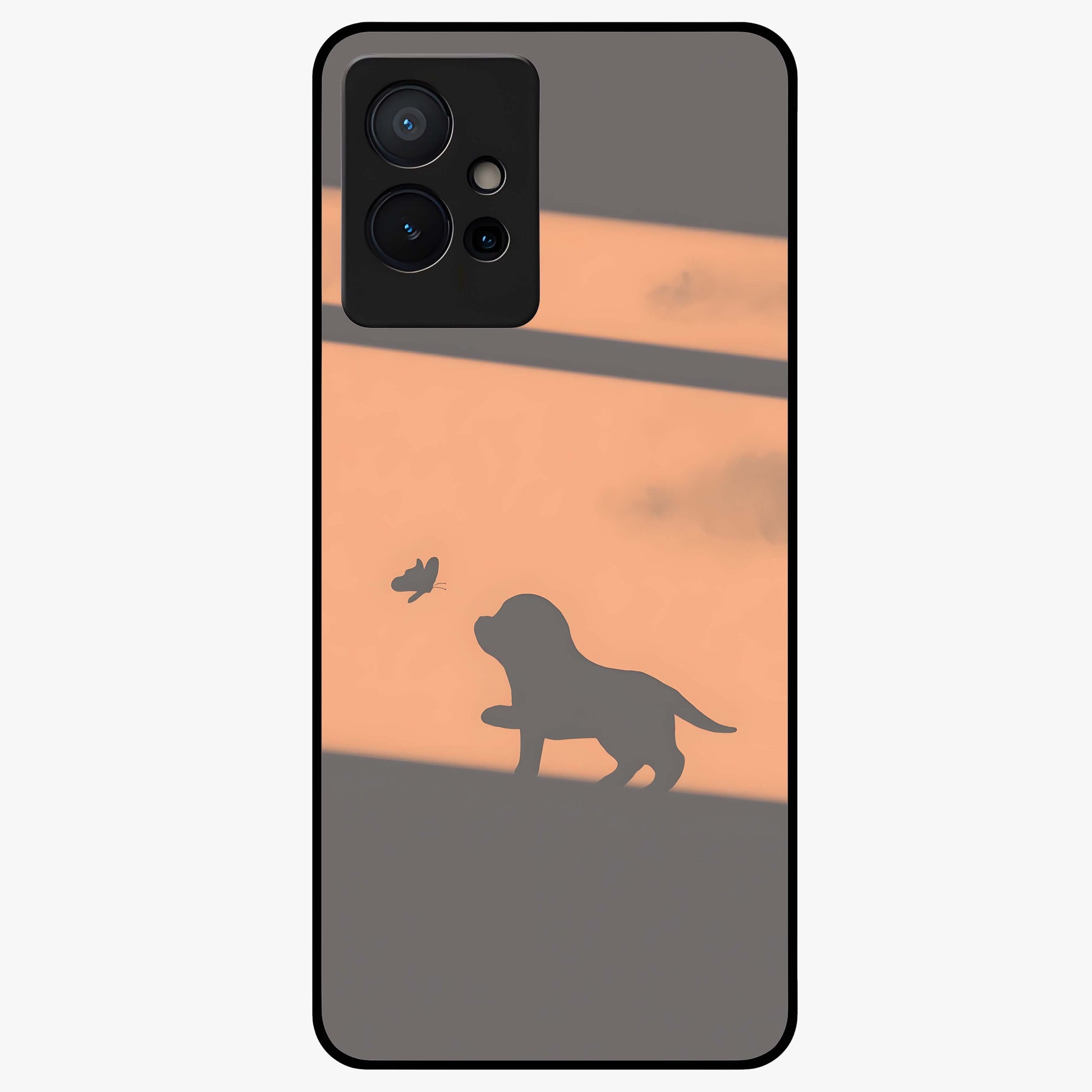 Puppy Shadow Art Glass Case showing flat back view with cute puppy shadow style artwork and glossy glass finish.