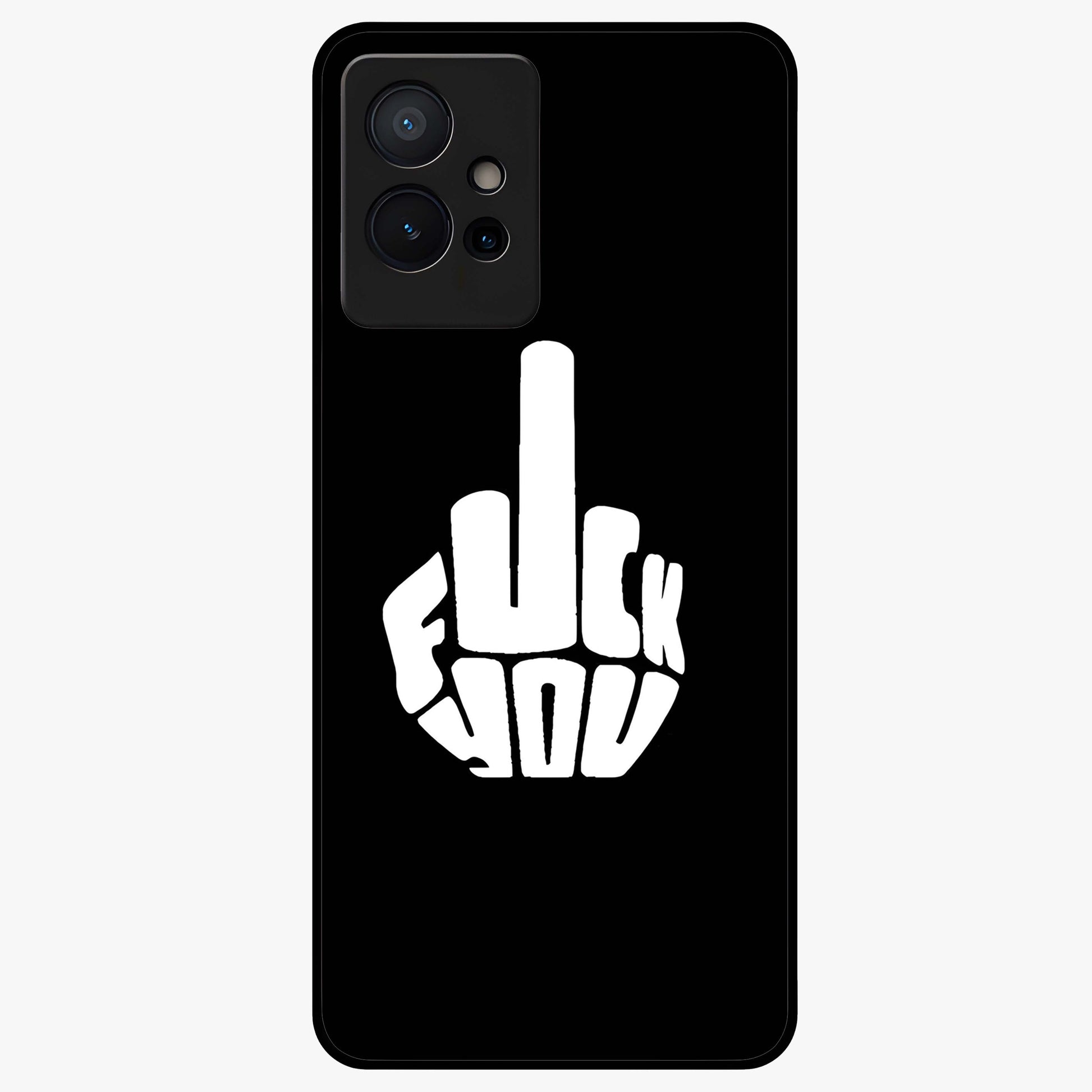 Rebel Mode On Glass Case showing flat back view with bold rebellious typography artwork and glossy glass finish.
