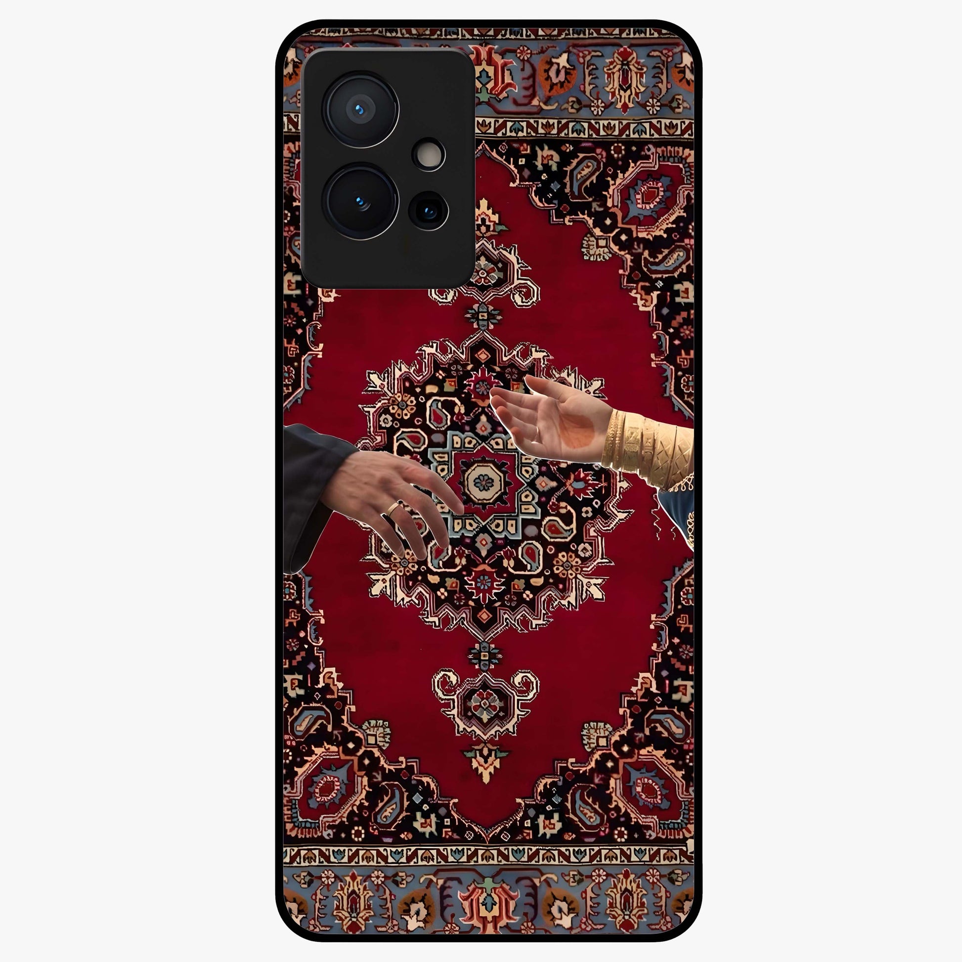 Royal Touch Reach Glass Case showing flat back view with elegant royal themed artwork and glossy glass finish.