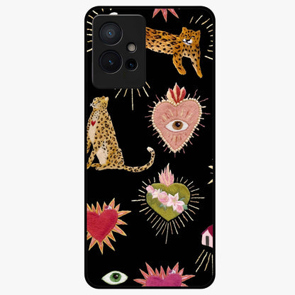 Sacred Jungle Heart Glass Case showing flat back view with jungle inspired heart artwork and glossy glass finish.