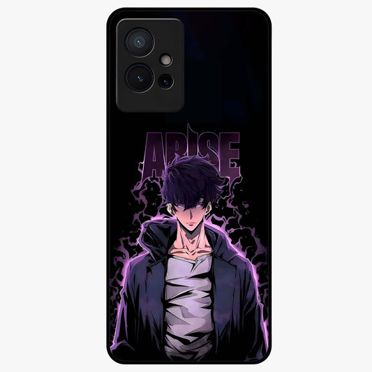 Shadow Monarch Awakening Glass Case showing flat back view with powerful dark monarch themed artwork and glossy glass finish.