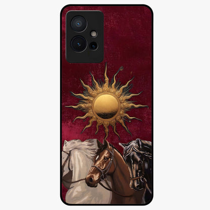 Solar Riders Glass Case showing flat back view with dynamic rider themed artwork and glossy glass finish.