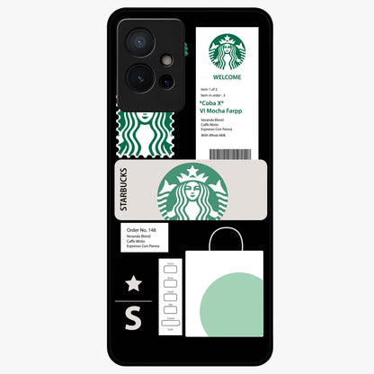 Starbucks Mocha Glass Case showing flat back view with coffee inspired artwork and glossy glass finish.