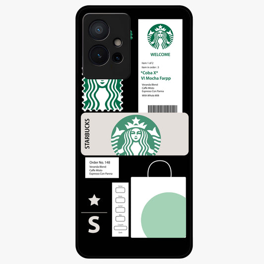 Starbucks Mocha Glass Case showing flat back view with coffee inspired artwork and glossy glass finish.